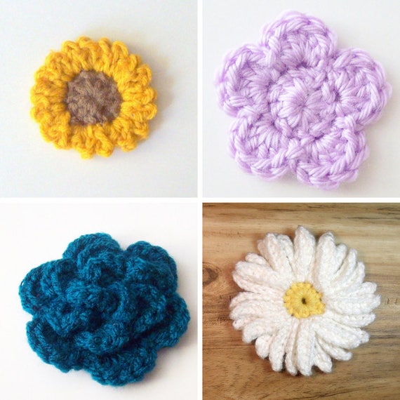 Crochet Pattern Bundle Flower Crochet Pattern Daisy Crochet Pattern Crochet Flower Patterns Sunflower Crochet Pattern