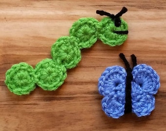 Butterfly and Caterpillar Appliques Crochet Pattern Bundle, PDF Download, Insect Embellishments