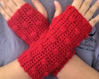 Bobble Fingerless Gloves Crochet Pattern, PDF Download, Texting Gloves, Arm Warmers