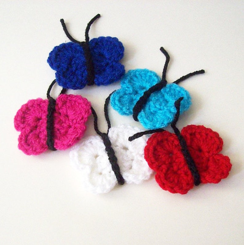 Butterfly Applique Crochet Pattern, PDF Download, Insect Embellishment image 1