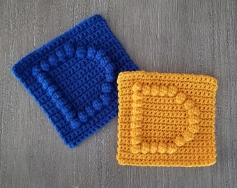 Letter D Afghan Square Crochet Pattern, PDF Download, Bobble Blanket Square