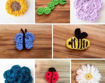 Springtime Crochet Pattern Bundle, PDF Download, Crochet Flower Patterns, Crochet Insect Patterns