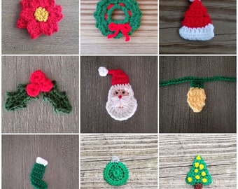 Christmas Appliques Crochet Patterns Bundle, PDF Download, Holiday Decoration Pattern