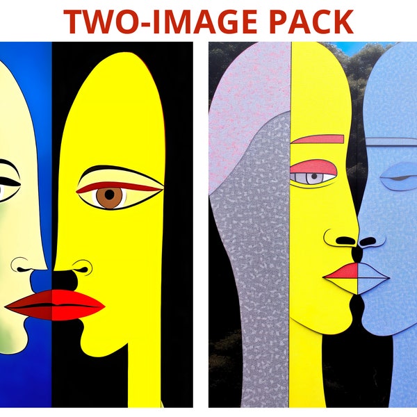 PACK 2 IMAGES/Abstract Face Print/Abstract Faces Art/Faces Art/Wall Art/Modern Wall Art/Figurative Art/Banner With Faces/Face To Face