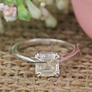 2 CT Asscher Cut Moissanite Engagement Ring, 14K White Gold, Asscher Cut Wedding Moissanite Ring, Solitaire Handmade Ring, Gift For Her