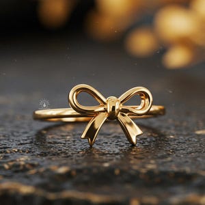 Dainty Bow Style Ribbon Ring, 14K Gold Cute Gold Promise Ring, Minimalist Knot Ring, Delicate Gold Gift for Her, Birthday Gift Ring