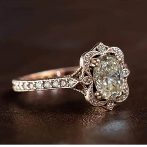 2 CT Oval Cut Antique Engagement Ring, 14K Rose Gold Edwardian Ring, Oval Moissanite Wedding Ring, Vintage Art Deco Anniversary Gift Ring