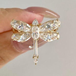 Dragonfly Vintage Art Deco Engagement Ring, Multi Cut Diamond Wedding Ring, 14K Gold Insect Animal Inspired Ring, Anniversary Gift Ring