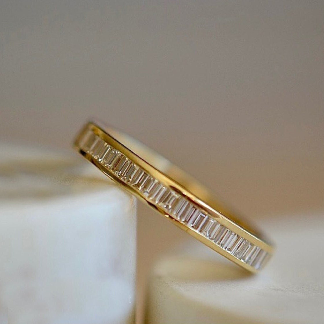 14K Yellow Gold Half Eternity Band/ Channel Set Moissanite Wedding ...