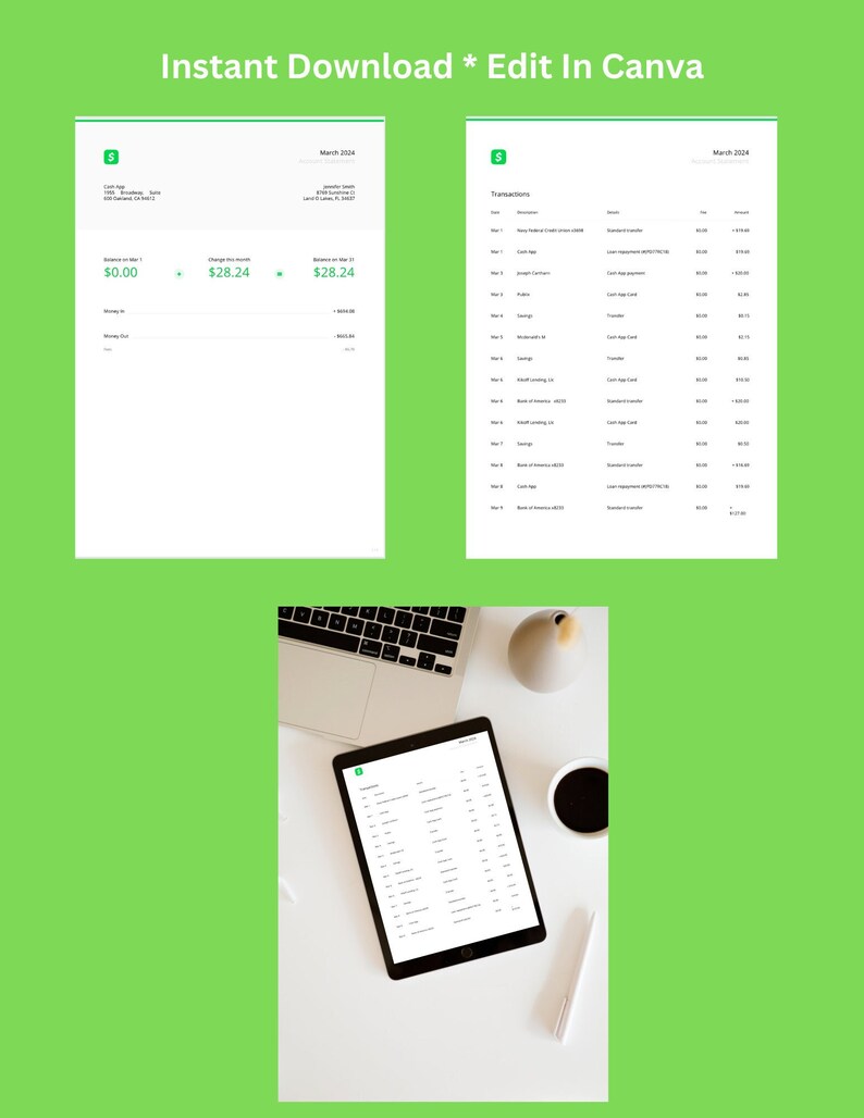 Cash App Template 5 Pages Genuine Editable Instant Download Bank Cash App Template 5 Pages Genuine Editable Instant Download Bank