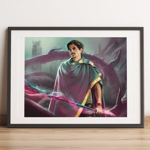 Mystical Wizard Art Print, Fantasy Illustration, Fantasy Wall Art, Wizard Painting, Dark Fantasy, Whimsical Sorcery Poster, Magical Art Gift