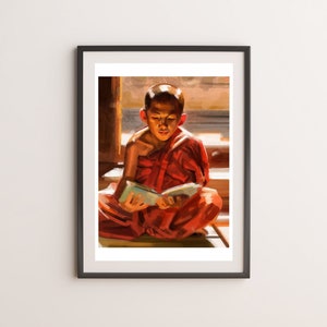 Buddhist Monk Digital Art Print, Tibetan Decor, Spiritual Positive Vibe Buddha Wall Art, Mindfulness Art Gift, Buddhist Poster, Zen Wall Art