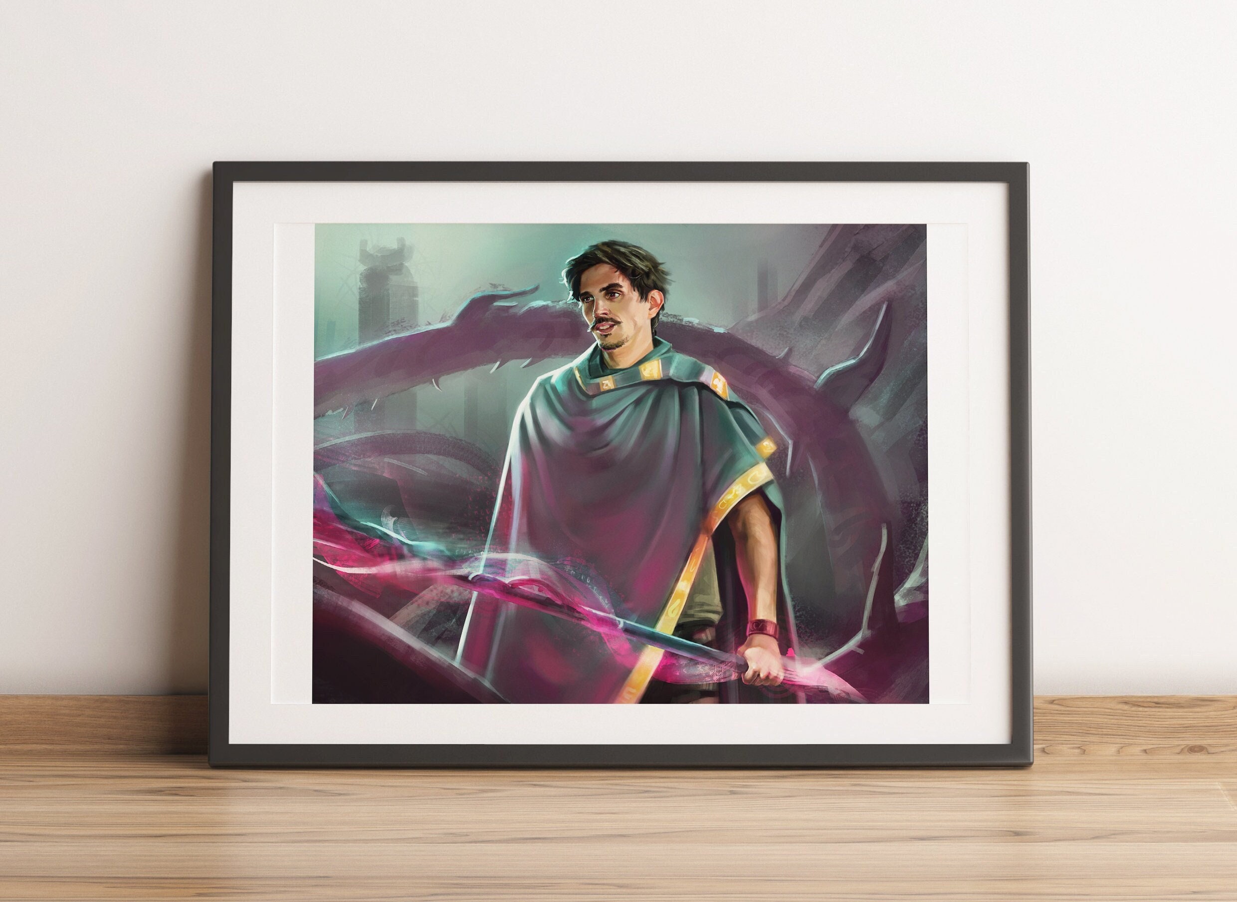 Mystical Wizard Art Print, Fantasy Illustration, Fantasy Wall Art, Wizard Painting, Dark Fantasy, Whimsical Sorcery Poster, Magical Art Gift