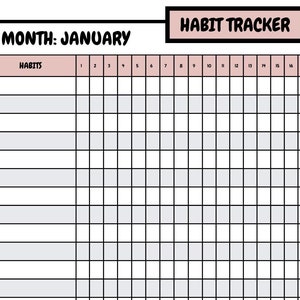 Printable Monthly Habit Tracker - PDF Template for Goal Setting, Productivity & Self-Improvement - Stay on Track with Your Habit and Goals!