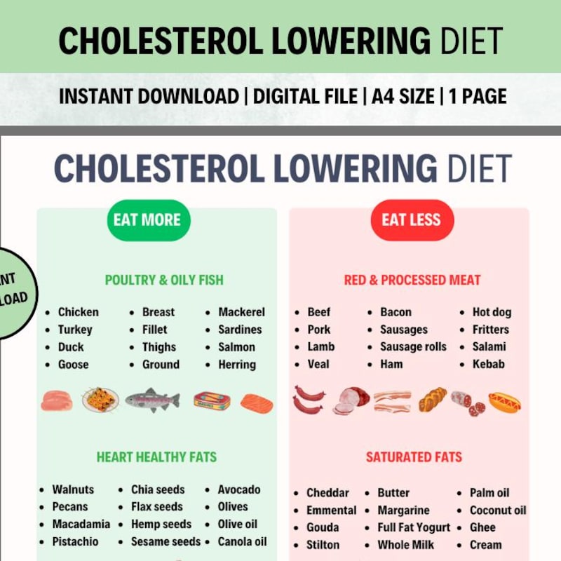 Cholesterol Food Chart Etsy