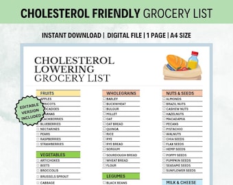 Heart-Healthy Grocery List | Cholesterol Lowering Foods Shopping List | LDL Reducing Food Items | HDL Boosting Food Items (Digital Download)