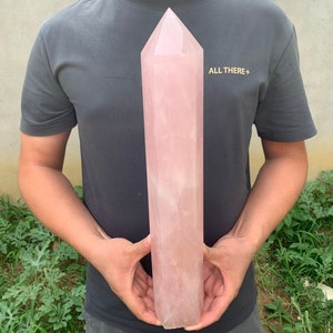 16,5 &#39;&#39; 7.92LB + Großer Natürlicher Rosa Rosenquarz, Quarzkristall, Kristallobelisk, Kristallturm, Zauberstabspitze, Reiki-Heilung, Kristallgeschenke BZ-5