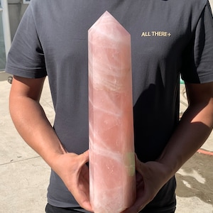 16.2 &#39;&#39; 12.21LB + Großer Natürlicher Rosa Rosenquarz,Quarzkristall,Kristallobelisk,Kristallturm,Zauberstabspitze,Reiki-Heilung,Kristallgeschenke LD-16