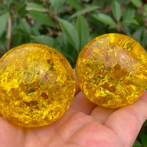 1.9&#39;&#39;+ Magical Yellow Aura Crackle Sphere,Crystal Glass Ball,quartz Crystal,Crystal Ball,Crystal sphere,Home Decoration Gifts 1pc