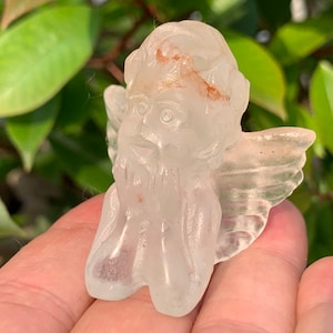 1.8&#39;&#39;+ Natural Clear quartz,quartz crystal,hand carved,Crystal Angel,Angel skull,Crystal Gifts 1pc