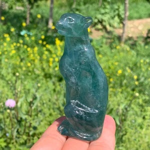 3.9&#39;&#39;+ Natural Green fluorite quartz,quartz crystal,hand carved,Crystal Leopard,Leopard skull,Home Decoration Crystal Gifts 1pc