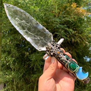9,8&#39;&#39;+ natuurlijk helder kwarts, kwartskristal, met de hand gesneden, kristallen mes, obsidiaanmes, grote messchedel, kristalmonster, kristallen geschenken 1 st