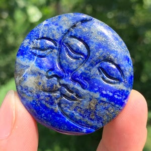 1.6&#39;&#39;+ Natural Lapis lazuli quartz,quartz crystal,hand carved,Crystal Sun and Moon Skull,Home Decoration Crystal Gifts 1PC
