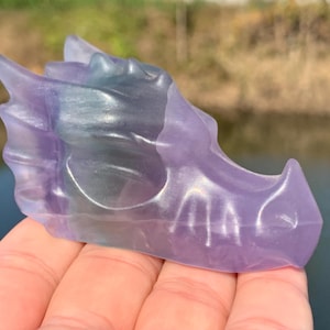 2.9&#39;&#39;+ Natural Fluorite quartz,quartz crystal,hand carved,Crystal Dragon,Dragon skull,Home Decoration Crystal Gifts 1pc