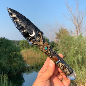 9,8&#39;&#39;+ natuurijsobsidiaankwarts, kwartskristal, doe-het-zelf handgesneden kristallen dolk, hertenschedel, woondecoratie kristal geschenken 1 st