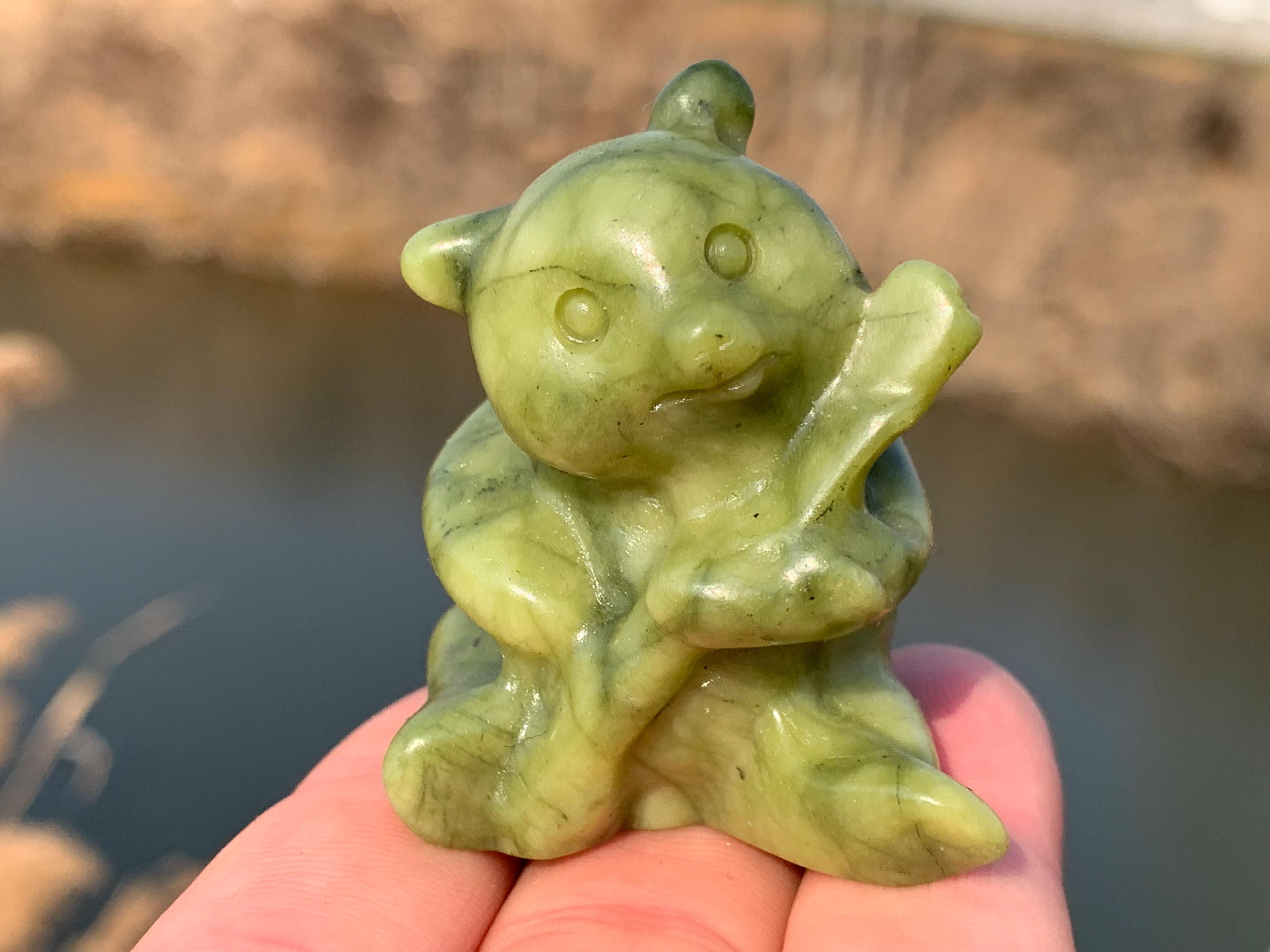 1,9 ''+ Natürliche Grüne Jade Quarz, Quarz Kristall, handgeschnitzt, Kristall Panda, Panda Schädel, Dekoration Kristall Geschenke 1Stk