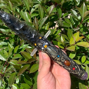 9.8&#39;&#39;+ Natural Ice obsidian quartz,quartz crystal,hand carved,crystal knife,Big knife skull,Crystal specimen,Crystal Gifts 1pc