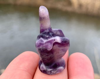 1.3''+ Natural Dream amethyst quartz,quartz crystal,hand carved,Crystal Middle finger,Middle finger skull,Home Decoration Crystal Gifts 1pc