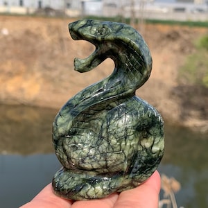 3.1&#39;&#39;+ Natural Green Jade quartz,quartz crystal,hand carved,Crystal Snake,Snake skull,Home Decoration Crystal Gifts 1PC