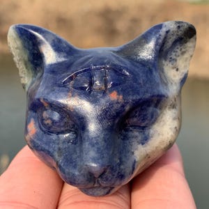 1.9''+ Natural Sodalite quartz,quartz crystal,hand carved,Crystal Cat,Cat skull,Home Decoration Crystal Gifts 1pc