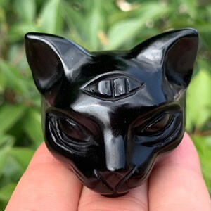 Cuarzo obsidiana natural de 1,9&#39;&#39;+, cristal de cuarzo, tallado a mano, gato de cristal, calavera de gato, decoración del hogar, regalos de cristal, 1 pieza