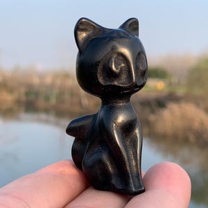 Cuarzo obsidiana natural de 2,1&#39;&#39;+, cristal de cuarzo, tallado a mano, gato de cristal, calavera de gato, decoración del hogar, regalos de cristal, 1 pieza
