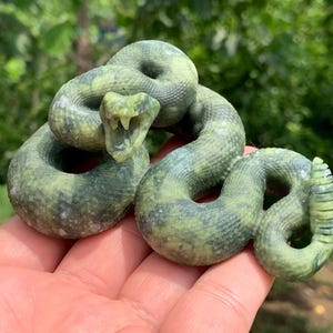 3.7&#39;&#39;+ Natural Green Jade quartz,quartz crystal,hand carved,Crystal Snake,Snake skull,Home Decoration Crystal Gifts 1PC