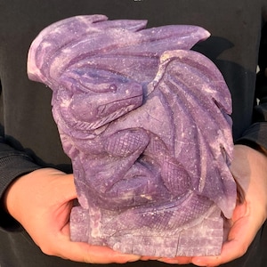 8.4&#39;&#39;+ Natural Purple Mica quartz,quartz crystal,hand carved,Crystal Fly Dragon,Dragon skull,Castle,Home Decoration Crystal Gifts LK-162