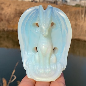 4&#39;&#39;+ Natural Opalite quartz,quartz crystal,hand carved,Crystal Fly Dragon,Fly Dragon skull,Home Decoration Crystal Gifts 1pc