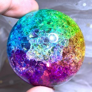 1.9&#39;&#39;+ Titanium Rainbow Magical Aura Crackle Sphere,Crystal Glass Ball,quartz Crystal,Crystal Ball,Crystal sphere,Home Decoration Gifts 1pc