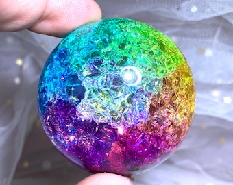 1.9&#39;&#39;+ Titanium Rainbow Magical Aura Crackle Sphere,Crystal Glass Ball,quartz Crystal,Crystal Ball,Crystal sphere,Home Decoration Gifts 1pc