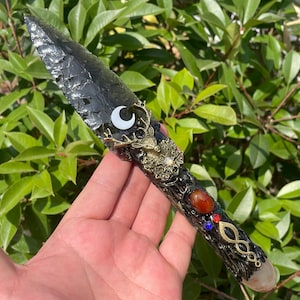 9.8&#39;&#39;+ Natural Ice obsidian quartz,quartz crystal,hand carved,crystal knife,Big knife skull,Crystal Deer Skull specimen,Crystal Gifts 1pc