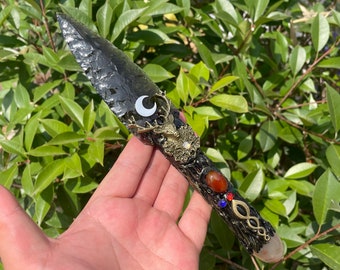 9.8&#39;&#39;+ Natural Ice obsidian quartz,quartz crystal,hand carved,crystal knife,Big knife skull,Crystal Deer Skull specimen,Crystal Gifts 1pc