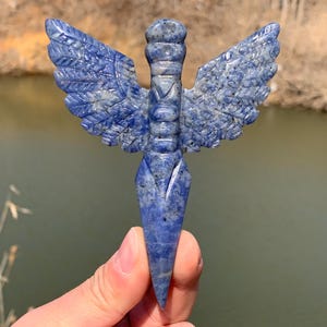 3.5''+ Natural Sodalite quartz,quartz crystal,hand carved,Crystal Angel,Angel skull,Home Decoration Crystal Gifts 1PC