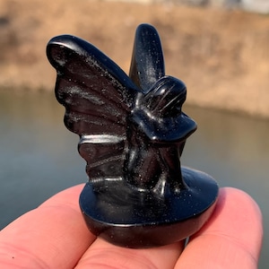 1.5&#39;&#39;+ Natural Obsidian quartz,quartz crystal,hand carved,Crystal Angel,Angel skull,Home Decoration Crystal Gifts 1PC