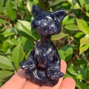 3.1''+ Natural Sodalite quartz,quartz crystal,hand carved,Crystal Cat,Cat skull,Crystal Gifts 1pc