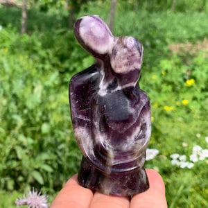 3.5&#39;&#39;+ Natural Dreamy Amethyst quartz,quartz crystal,hand carved,Crystal Couple,Couple skull,Home Decoration Crystal Gifts 1pc