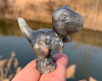 2.1''+ Natural Labradorite quartz,quartz crystal,hand carved,Crystal Dinosaur,Dinosaur skull,Home Decoration Crystal Gifts 1pc