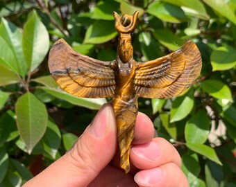 Ange en cristal oeil de tigre sculpté à la main : cadeau de pierre de guérison