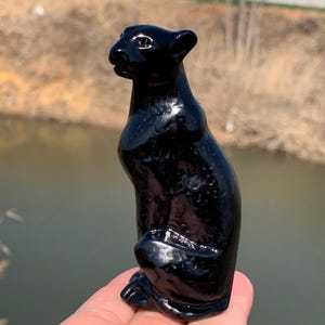3.9&#39;&#39;+ Natural Obsidian quartz,quartz crystal,hand carved,Crystal Leopard,Leopard skull,Home Decoration Crystal Gifts 1pc